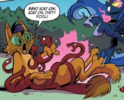 Size: 511x410 | Tagged: safe, artist:andypriceart, idw, official comic, character:capper dapperpaws, character:princess luna, species:abyssinian, species:alicorn, species:anthro, species:pony, cropped, duo, female, glowing eyes, male, mare, official art, possessed, snake