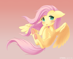 Size: 1500x1200 | Tagged: safe, artist:symbianl, character:fluttershy, species:pegasus, species:pony, license:cc-by-nc-nd, blep, blushing, cute, female, floppy ears, frog (hoof), looking at you, mare, missing cutie mark, shyabetes, solo, spread wings, stray strand, three quarter view, tongue out, underhoof, wings