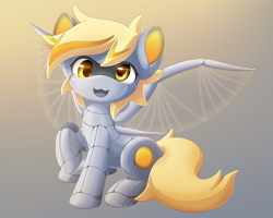 Size: 2000x1600 | Tagged: safe, artist:symbianl, character:derpy hooves, species:pegasus, species:pony, license:cc-by-nc-nd, :3, artificial wings, augmented, cute, derpabetes, derpybot, looking at you, open mouth, robot, robot derpy hooves, robot pony, roboticization, solo, wings