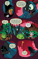 Size: 704x1079 | Tagged: safe, artist:andypriceart, idw, official comic, character:queen chrysalis, character:twilight sparkle, species:changeling, angry, changeling officer, changeling slime, comet, comic, crystal ball, cute citizens of wuvy-dovey land, fangs, innocent kitten, ruins, secretariat, smiling, smirk, wovey dovey land