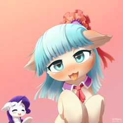 Size: 1024x1024 | Tagged: safe, artist:symbianl, character:coco pommel, character:rarity, species:earth pony, species:pony, species:unicorn, license:cc-by-nc-nd, blushing, drool, drool string, drunk, duo, eyes closed, frog (hoof), go home you're drunk, salivating, sweat, sweatdrop, taste buds, tongue out, underhoof