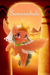 Size: 1280x1920 | Tagged: safe, artist:symbianl, character:somnambula, species:pegasus, species:pony, g4, license:cc-by-nc-nd, archway, blep, blushing, cute, egyptian, egyptian pony, female, filly, filly somnambula, flying, hoof fluff, pyramid, solo, somnambetes, tongue out