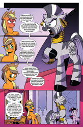 Size: 1988x3056 | Tagged: safe, artist:andypriceart, edit, idw, character:applejack, character:twilight sparkle, character:twilight sparkle (alicorn), character:zecora, species:alicorn, species:earth pony, species:pony, species:zebra, g4, spoiler:comic (season 10), spoiler:comic 89, angry, female, mare, season 10, text edit