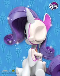 Size: 1638x2048 | Tagged: safe, official, part of a set, character:rarity, species:pony, species:unicorn, g4, 3d render, bone, dissectibles, freeny's hidden dissectibles, hasbro logo, merchandise, mighty jaxx, my little pony logo, poster, sitting, skeleton, solo