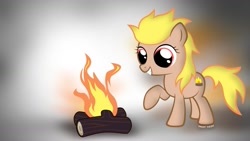 Size: 1191x670 | Tagged: safe, artist:symbianl, oc, oc only, license:cc-by-nc-nd, fiammetta, filly, fire