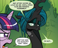 Size: 317x263 | Tagged: safe, artist:andypriceart, idw, official comic, character:queen chrysalis, character:twilight sparkle, angry, duckface, evil, reflection, stupid sexy chrysalis, the return of queen chrysalis