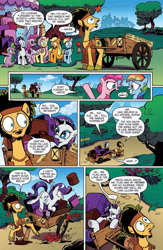 Size: 907x1395 | Tagged: safe, artist:andypriceart, idw, official, character:applejack, character:flax seed, character:fluttershy, character:pinkie pie, character:rainbow dash, character:rarity, character:spike, character:twilight sparkle, character:twilight sparkle (unicorn), species:dragon, species:earth pony, species:pegasus, species:pony, species:unicorn, butterfly, comic, female, flax seed looks at stuff, idw advertisement, male, mane seven, mane six, mare, micro-series, miscroseries, plot, preview, stallion, unshorn fetlocks, wagon, walking
