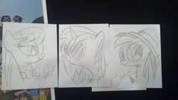 Size: 1816x1024 | Tagged: safe, artist:andypriceart, idw, character:daring do, character:dj pon-3, character:octavia melody, character:vinyl scratch, species:earth pony, species:pony, species:unicorn, cerberus, cerberus (character), multiple heads, three heads, traditional art
