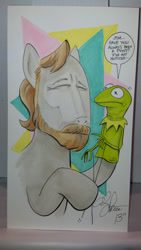 Size: 600x1064 | Tagged: safe, artist:andypriceart, andy you magnificent bastard, beard, facial hair, jim henson, kermit the frog, ponified, the muppets