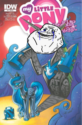 Size: 660x998 | Tagged: safe, artist:andypriceart, edit, idw, character:nightmare moon, character:princess luna, comic cover, cover, forever alone, meme, shoop