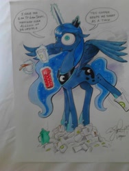 Size: 720x960 | Tagged: safe, artist:andypriceart, character:princess luna, andy you magnificent bastard, caffeine, coffee, drink, luna found the coffee, majestic as fuck, solo, traditional art, wide eyes