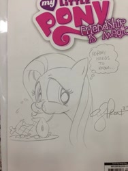 Size: 768x1024 | Tagged: safe, artist:andypriceart, character:fluttershy, aweeg*, ham, meat, ponies eating meat, puffy cheeks, solo, traditional art