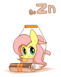 Size: 800x1000 | Tagged: safe, artist:joycall6, part of a set, character:fluttershy, species:pegasus, species:pony, series:joycall6's periodic table, g4, battery, blushing, bucket, chemistry, female, mare, periodic table, solo, zinc