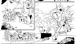 Size: 900x525 | Tagged: safe, artist:andypriceart, idw, character:princess celestia, character:princess luna, monochrome
