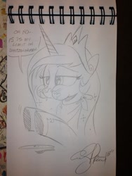 Size: 852x1136 | Tagged: safe, artist:andypriceart, character:princess celestia, species:alicorn, species:pony, aweeg*, blazing saddles, eating, female, mare, parody, ponies eating meat, quote, sausage, schnitzengruben, solo, traditional art