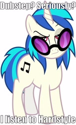 Size: 1750x2856 | Tagged: safe, artist:andypriceart, artist:masem, character:dj pon-3, character:vinyl scratch, species:pony, species:unicorn, cutie mark, female, glasses, hooves, horn, image macro, mare, simple background, solo, sunglasses, text, vector, white background
