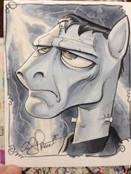 Size: 768x1024 | Tagged: safe, artist:andypriceart, boris karloff, frankenstein's monster, ponified, solo, traditional art