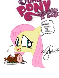 Size: 768x1024 | Tagged: safe, artist:andypriceart, character:fluttershy, dark secret, ham, meat, out of character, pig, ponies eating meat, pork, recolor, solo, this will end in sickness
