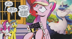 Size: 1990x1093 | Tagged: safe, artist:andypriceart, idw, official comic, character:diamond rose, character:lemony gem, character:princess cadance, character:shining armor, species:alicorn, species:pegasus, species:pony, species:unicorn, album cover, background pony, female, magenta rain, male, mare, neigh anything, ponified, ponified album cover, ponytail, prance and the revolution, prince (musician), prince and the revolution, purple rain, record, stallion, thought bubble