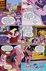 Size: 900x1384 | Tagged: safe, artist:andypriceart, idw, character:princess cadance, character:twilight sparkle, species:alicorn, species:pony, species:unicorn, armchair, blank flank, bonding, bookshelf, butt bump, butt to butt, butt touch, chart, charts and graphs, cookie, cute, elephant, female, filly, fireplace, food, gecko, heart, ice cream, idw advertisement, love calculator, my tiny gecko, neigh anything, oath, on back, pie chart, preview, quill, soda bottle, sunshine sunshine, twiabetes, twilight being twilight, younger