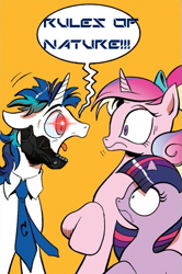Size: 365x549 | Tagged: safe, artist:andypriceart, artist:great-5, idw, character:princess cadance, character:shining armor, character:twilight sparkle, cyborg ninja, exploitable meme, meme, metal gear, metal gear rising, raiden, rules of nature, screaming armor