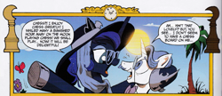 Size: 719x312 | Tagged: safe, artist:andypriceart, idw, character:fancypants, character:princess luna, chess, clothing, hat, history of the world: part i, monocle, sun hat, sunglasses