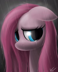 Size: 3500x4375 | Tagged: safe, artist:symbianl, character:pinkamena diane pie, character:pinkie pie, license:cc-by-nc-nd, crying, rain, sad, solo