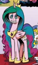 Size: 378x639 | Tagged: safe, artist:andypriceart, idw, character:princess celestia, character:princess luna, andy you magnificent bastard, clothing, cosplay, costume, grin, nightmare fuel, pinklestia, pinkluna, rapeface, royal guard, seems legit, smiling, wide eyes