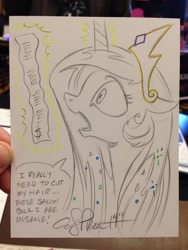 Size: 852x1136 | Tagged: safe, artist:andypriceart, character:princess celestia, bill, solo, traditional art