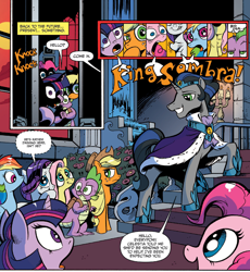 Size: 1400x1523 | Tagged: safe, artist:andypriceart, idw, character:applejack, character:fluttershy, character:good king sombra, character:king sombra, character:pinkie pie, character:rainbow dash, character:rarity, character:spike, character:twilight sparkle, character:twilight sparkle (alicorn), species:alicorn, species:pony, ship:sombrarity, ship:sombrashy, alternate universe, female, heart eyes, male, mane seven, mane six, mare, reflections, shiny teeth, shipping, straight, stupid sexy good king sombra, stupid sexy sombra, varying degrees of want, wingding eyes