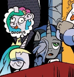 Size: 330x347 | Tagged: safe, artist:andypriceart, idw, character:good king sombra, character:king sombra, character:princess celestia, character:star swirl the bearded, ship:celestibra, andy you magnificent bastard, coffee, derp, derplestia, doofus, embarrassed, facehoof, female, male, meme, shipping, special eyes, spit take, straight, tongue out