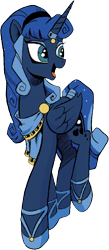 Size: 358x822 | Tagged: safe, artist:andypriceart, idw, character:princess luna, alternate hairstyle, artemis luna, clothing, dress, horn ring, open mouth, simple background, slippers, smiling, solo, tail wrap, toga, transparent background