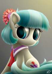 Size: 1750x2500 | Tagged: safe, artist:symbianl, character:coco pommel, species:pony, license:cc-by-nc-nd, female, flower, flower in hair, mare, solo