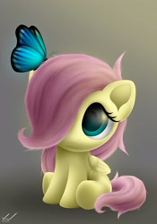 Size: 1750x2500 | Tagged: safe, artist:symbianl, character:fluttershy, license:cc-by-nc-nd, butterfly, cute, filly, shyabetes, solo