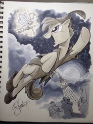 Size: 768x1024 | Tagged: safe, artist:andypriceart, species:breezies, breeziefied, peter pan, ponified, tinkerbell, traditional art