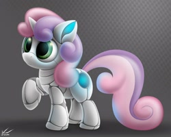 Size: 2500x2000 | Tagged: safe, alternate version, artist:symbianl, character:sweetie belle, species:pony, species:unicorn, sweetie bot, license:cc-by-nc-nd, female, filly, foal, hooves, horn, raised hoof, robot, robot pony, solo
