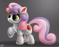 Size: 2500x2000 | Tagged: safe, alternate version, artist:symbianl, character:sweetie belle, species:pony, species:unicorn, sweetie bot, license:cc-by-nc-nd, cute, diasweetes, female, filly, foal, frown, hooves, horn, lidded eyes, raised hoof, robot, robot pony, sleepy, solo