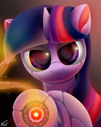 Size: 2000x2500 | Tagged: safe, artist:symbianl, character:twilight sparkle, species:pony, license:cc-by-nc-nd, arm cannon, robot, robot pony, roboticization, solo, twibot