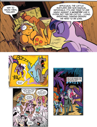 Size: 1456x1896 | Tagged: safe, artist:andypriceart, idw, official comic, character:applejack, character:pinkie pie, character:rainbow dash, character:rarity, character:twilight sparkle, character:twilight sparkle (alicorn), species:alicorn, species:earth pony, species:pegasus, species:pony, comic, comparison, cropped, dialogue, female, inconsistency, magic, male, mare, pirate, speech bubble, stallion