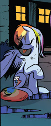 Size: 144x356 | Tagged: safe, artist:andypriceart, idw, official comic, character:rainbow dash, species:pony, behaving like a cat, cropped, cute, dashabetes, eyes closed, female, licking, mare, preening, rainbow cat, solo, tongue out, wet mane