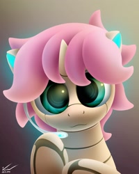 Size: 2000x2500 | Tagged: safe, artist:symbianl, oc, oc only, oc:cherry blossom, species:pony, license:cc-by-nc-nd, :3, headset, looking at you, original species, robot, robot pony, solo