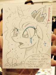 Size: 768x1024 | Tagged: safe, artist:andypriceart, character:princess luna, australia, frizzy hair, humidity, messy mane, running makeup, solo, sweat, thermometer, traditional art