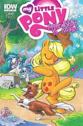 Size: 583x885 | Tagged: safe, artist:andypriceart, idw, official, official comic, character:applejack, character:dj pon-3, character:vinyl scratch, character:winona, comic, cover, idw advertisement, official art, the hoof beats