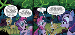 Size: 1423x674 | Tagged: safe, artist:andypriceart, idw, character:bramble, character:pinkie pie, character:twilight sparkle, character:twilight sparkle (alicorn), species:alicorn, species:deer, species:pony, andy you magnificent bastard, crossing the line twice, female, mare