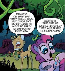 Size: 610x662 | Tagged: safe, artist:andypriceart, idw, character:bramble, character:pinkie pie, species:deer, fanfic:cupcakes, andy you magnificent bastard, comic, crossing the line twice