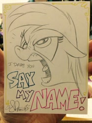 Size: 452x603 | Tagged: safe, artist:andypriceart, character:derpy hooves, species:pegasus, species:pony, andy you magnificent bastard, breaking bad, female, mare, that one nameless background pony we all know and love, traditional art