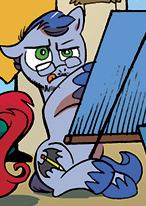 Size: 146x206 | Tagged: safe, artist:andypriceart, idw, character:leadwing, species:earth pony, species:pony, glasses, male, self portrait, stallion, tongue out, unshorn fetlocks