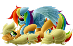 Size: 2800x1750 | Tagged: safe, artist:symbianl, character:applejack, character:rainbow dash, ship:appledash, license:cc-by-nc-nd, female, lesbian, shipping