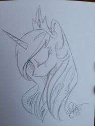 Size: 600x800 | Tagged: safe, artist:andypriceart, character:princess celestia, crying, monochrome, solo, traditional art