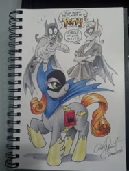 Size: 1024x1365 | Tagged: safe, artist:andypriceart, batgirl, batman, crossover, dc comics, fim crew, ponified, traditional art
